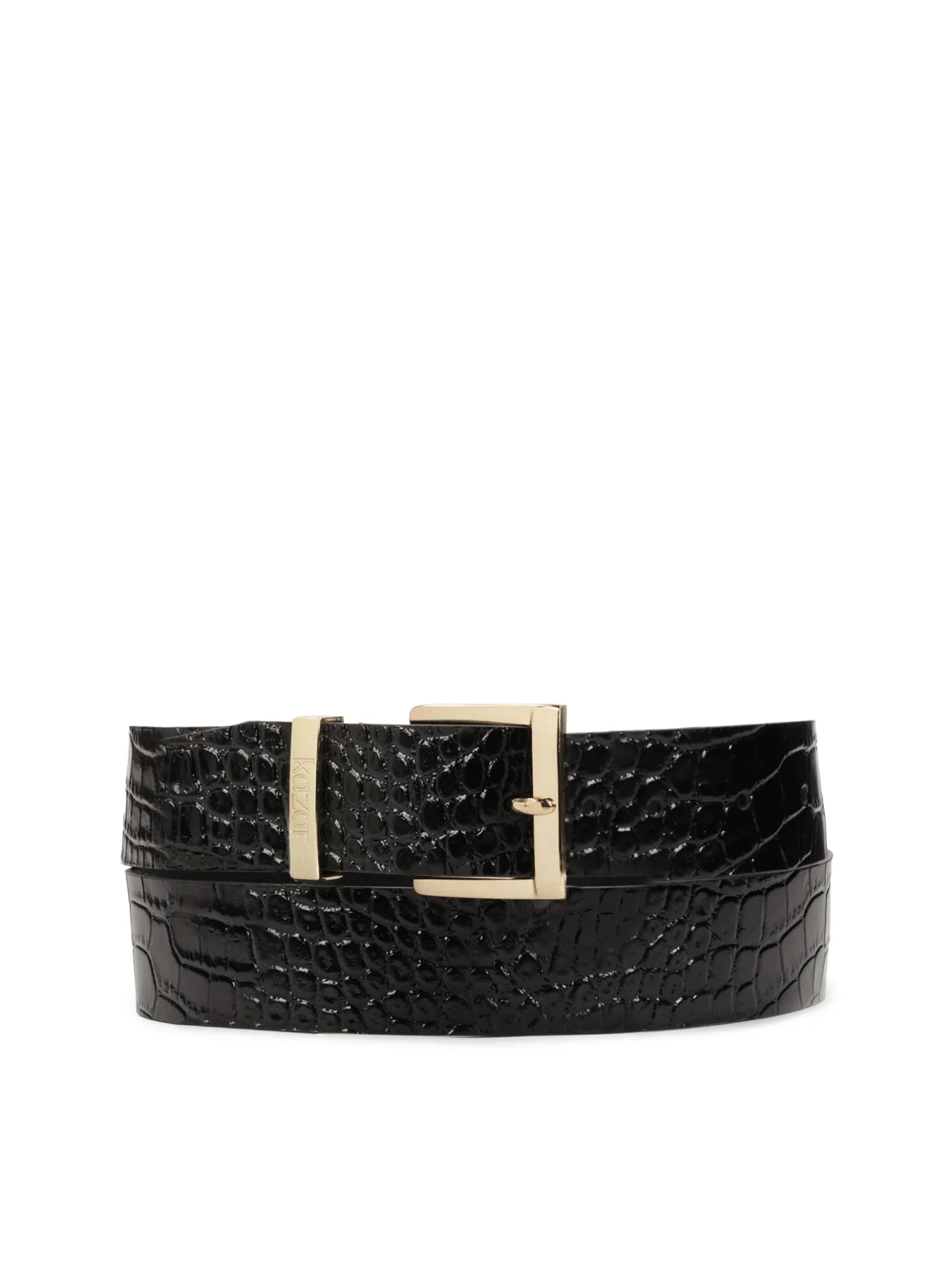 Elegancki szeroki pasek z lakierowanej skóry w tłoczony wzór
