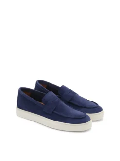 Granatowe półbuty slip on z zamszu