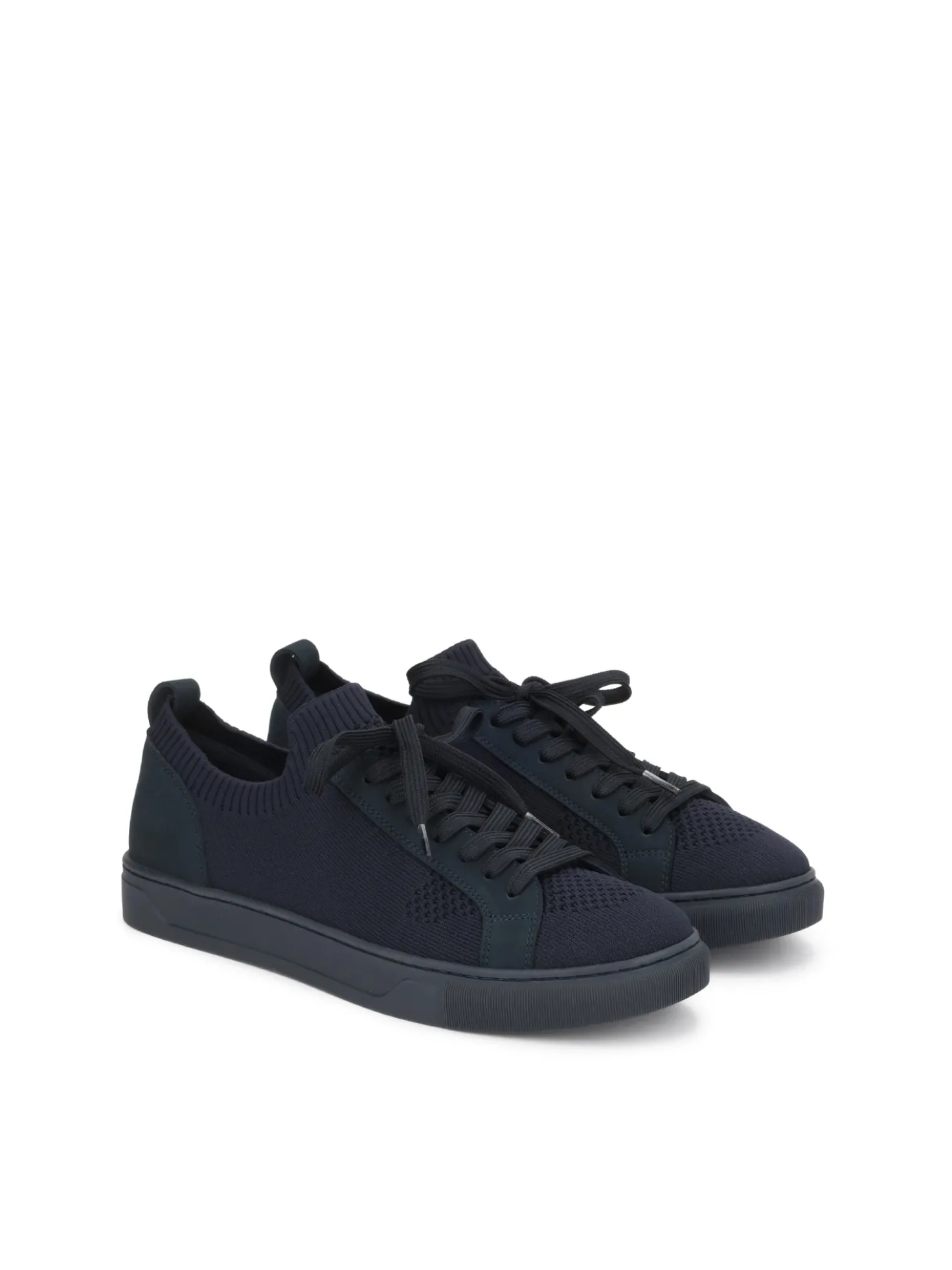 Granatowe sneakersy z tkaniny i nubuku ze ściągaczem skarpetkowym