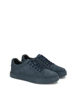 Granatowe zamszowe sneakersy męskie z perforowaną cholewką