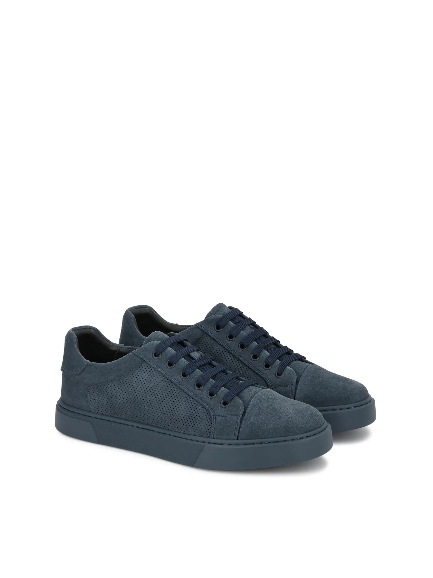 Granatowe zamszowe sneakersy męskie z perforowaną cholewką
