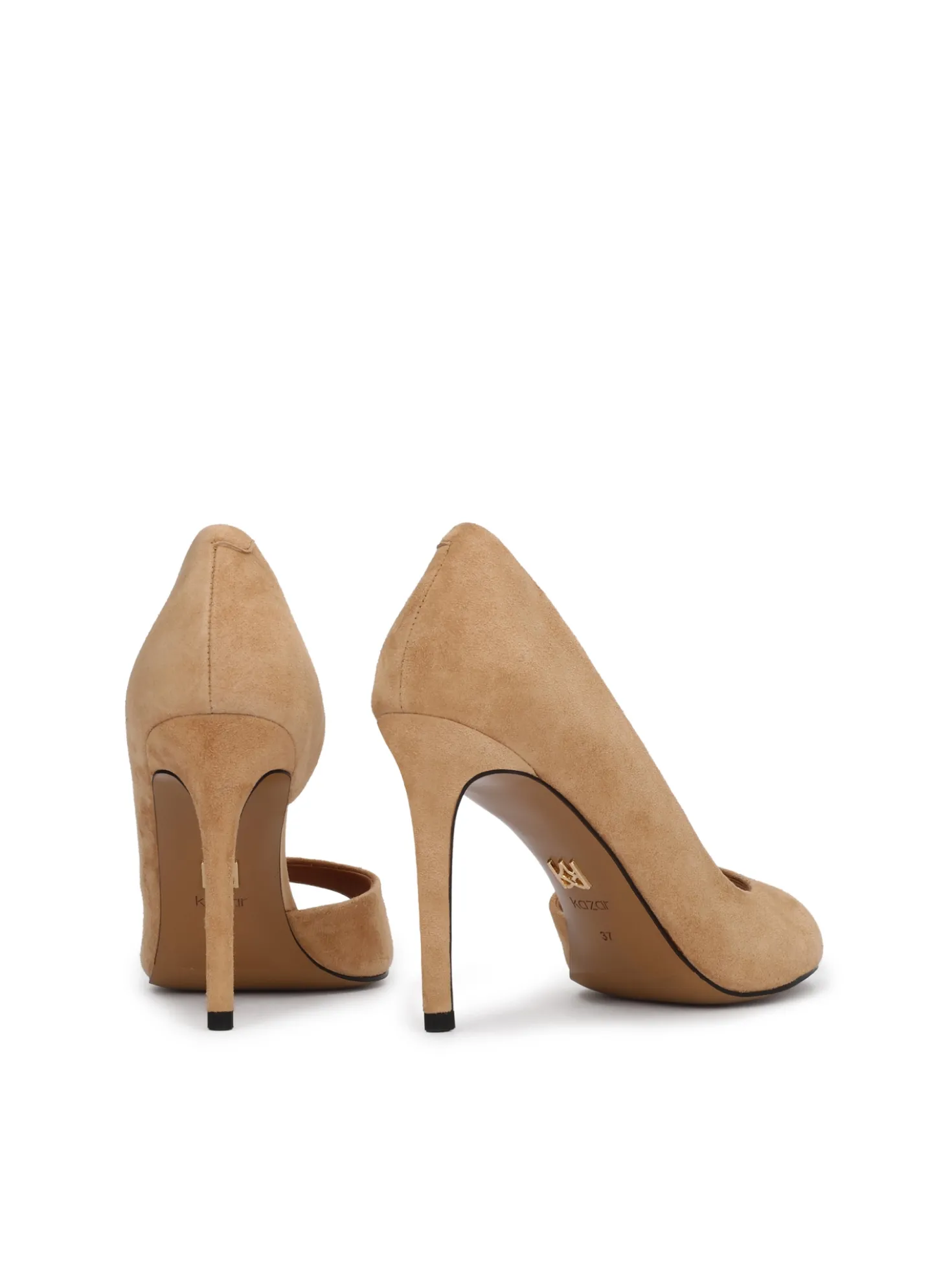 Jasnobrązowe zamszowe czółenka peep toe