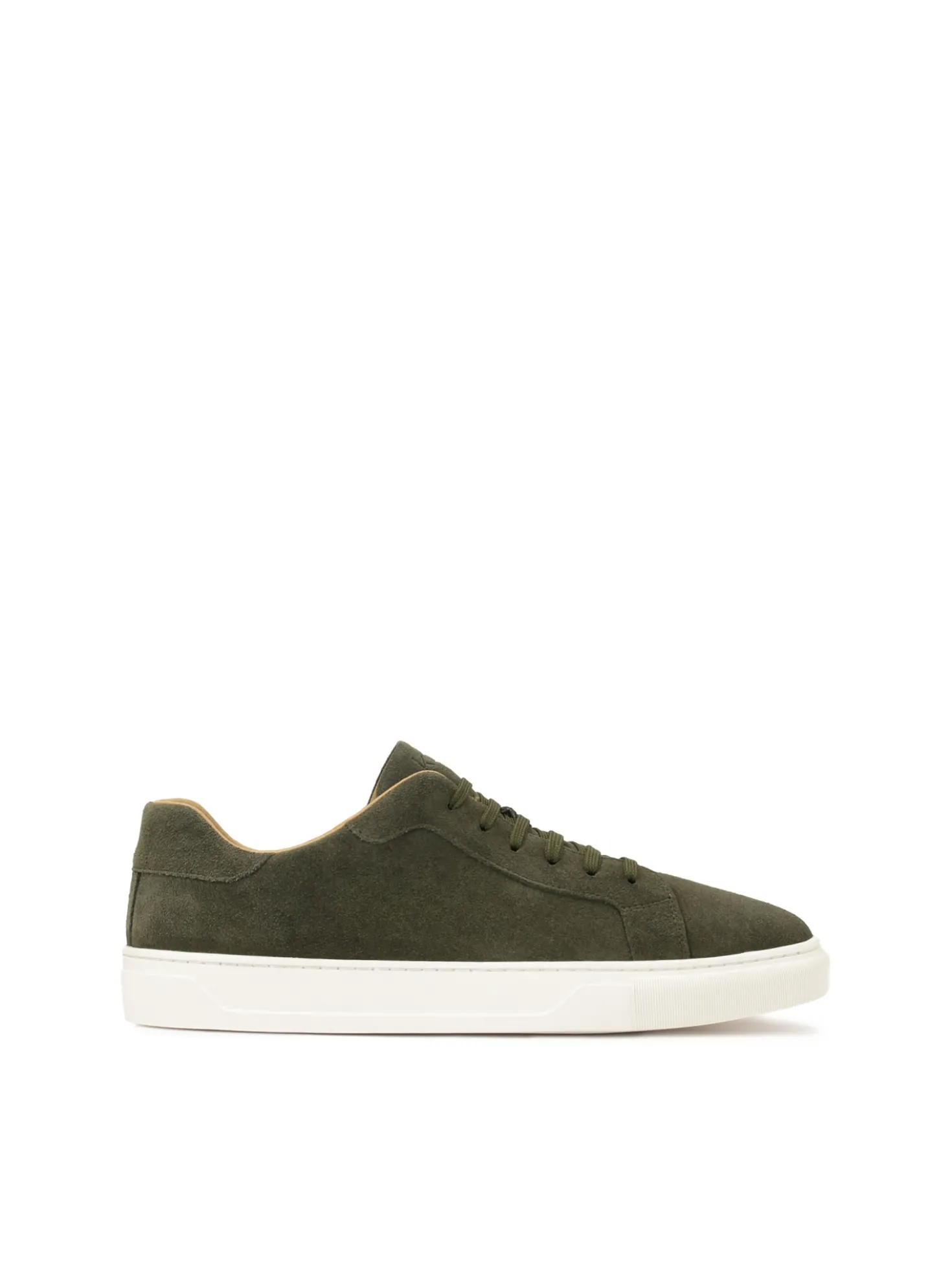 Khaki sneakersy z zamszu na białej podeszwie