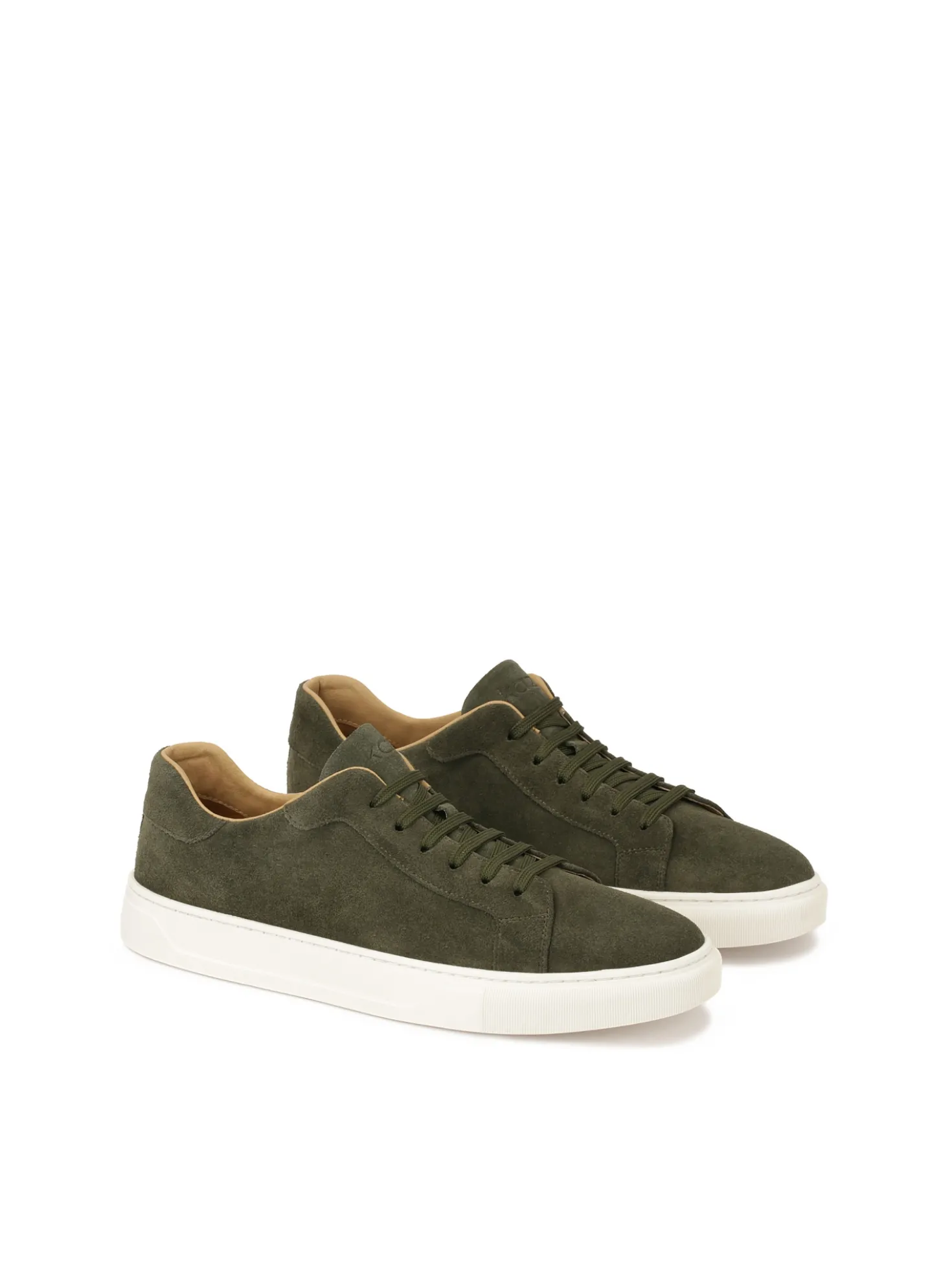 Khaki sneakersy z zamszu na białej podeszwie