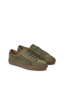 Khaki sneakersy z z dziurkowaną cholewką