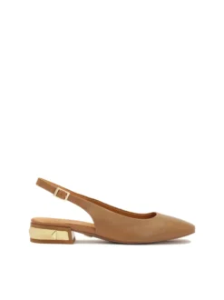Komfortowe czółenka slingback z metalową ozdobą na obcasie