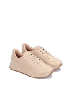 Lekkie sneakersy damskie z beżowej skóry