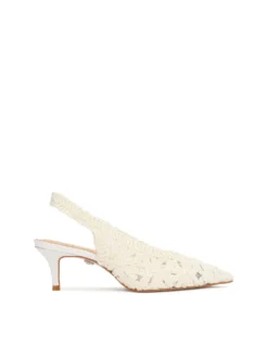 Ślubne czółenka slingback z haftowaną cholewką