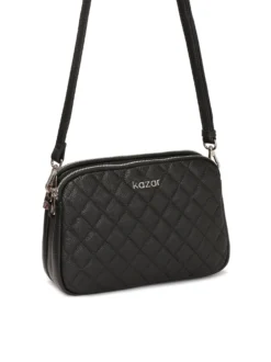 Mała czarna torebka crossbody ze srebrnym okuciem