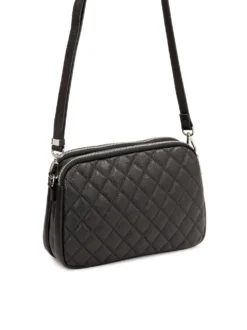 Mała czarna torebka crossbody ze srebrnym okuciem