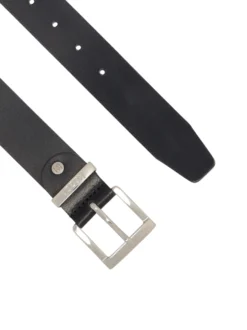 Minimalistyczny granatowy pasek ze srebrną klamrą