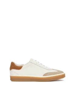 Męskie sneakersy off white ze skóry z zamszowym noskiem