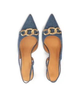 Niebieskie czółenka slingback z tkaniny denim