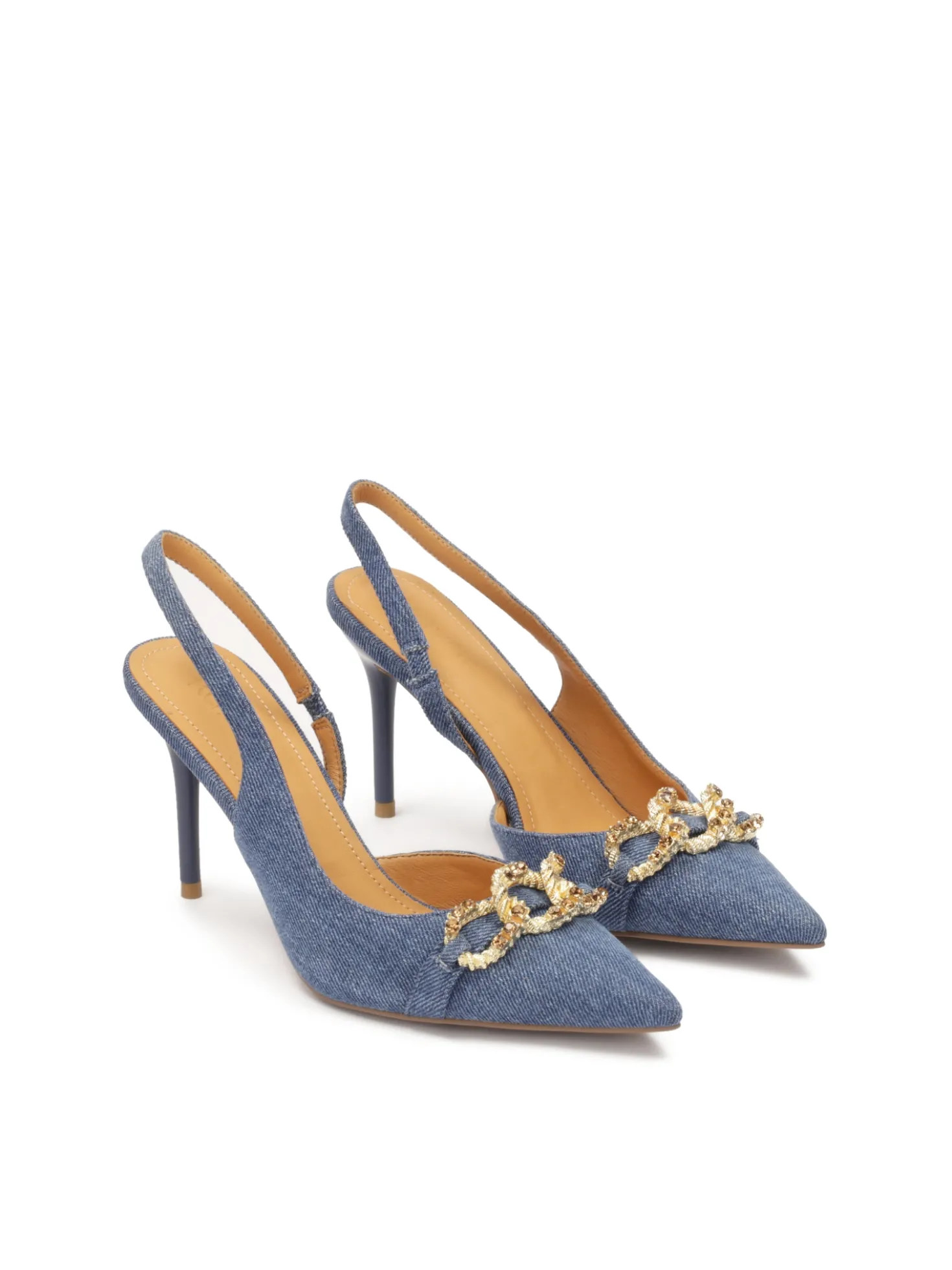 Niebieskie czółenka slingback z tkaniny denim