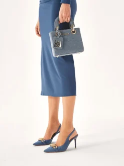 Niebieskie czółenka slingback z tkaniny denim