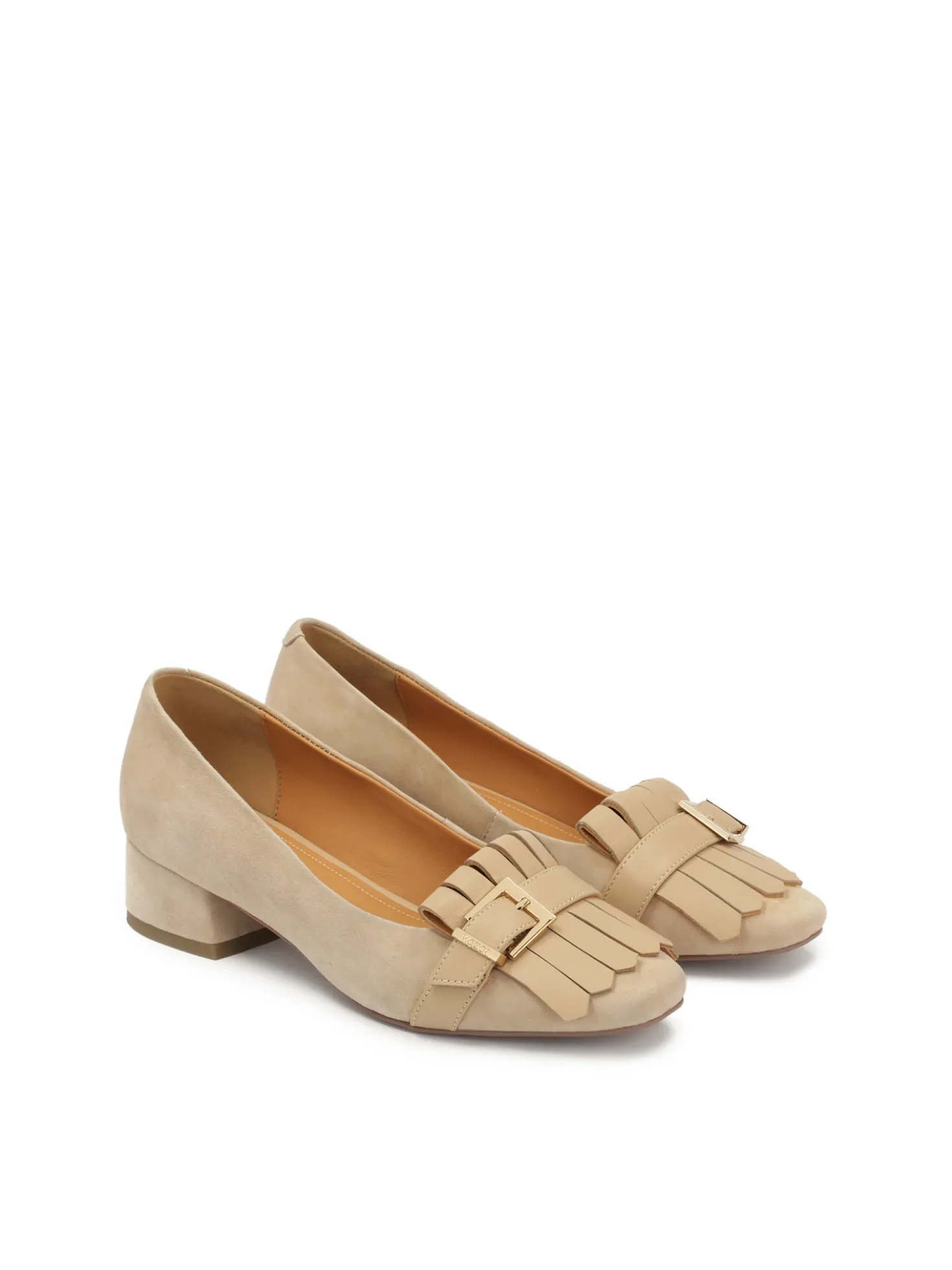 Niskie czółenka z zamszu i gładkiej skóry