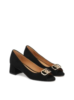 Niskie zamszowe czółenka peep toe