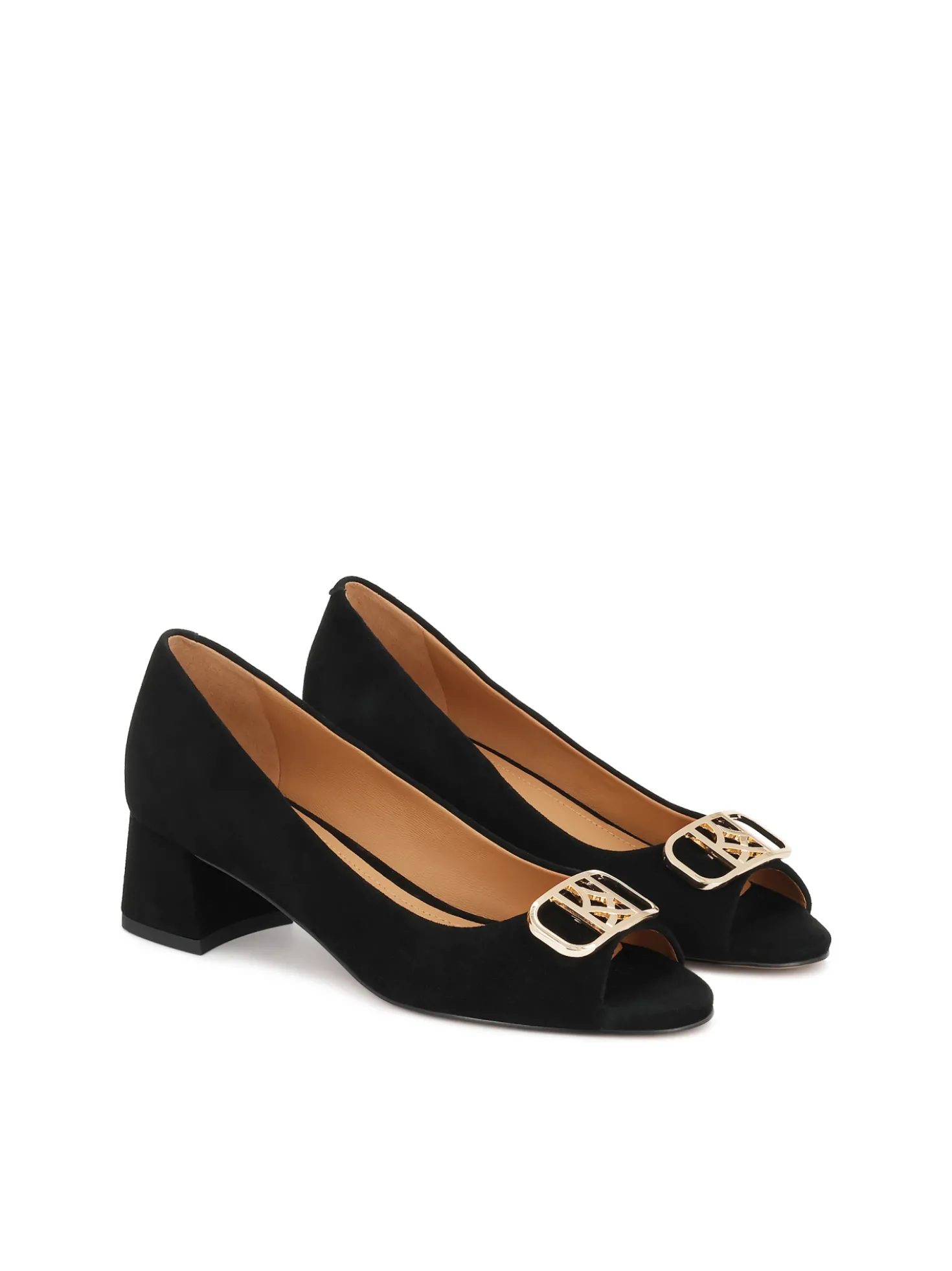 Niskie zamszowe czółenka peep toe