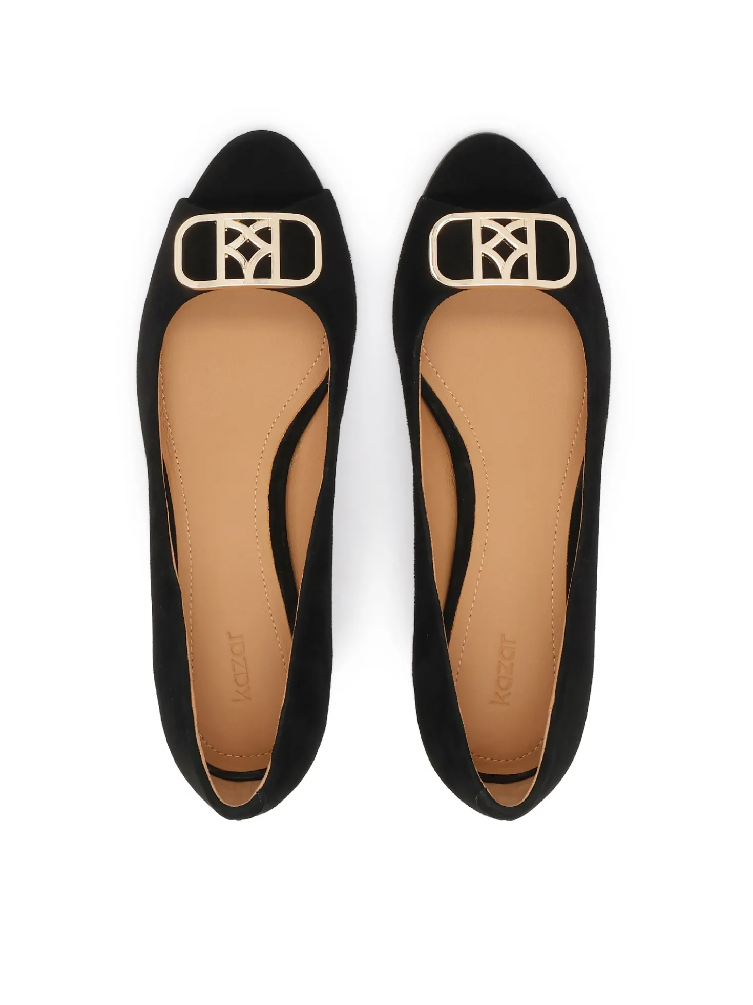 Niskie zamszowe czółenka peep toe