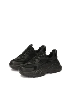 Nowoczesne czarne sneakersy damskie na grubej podeszwie