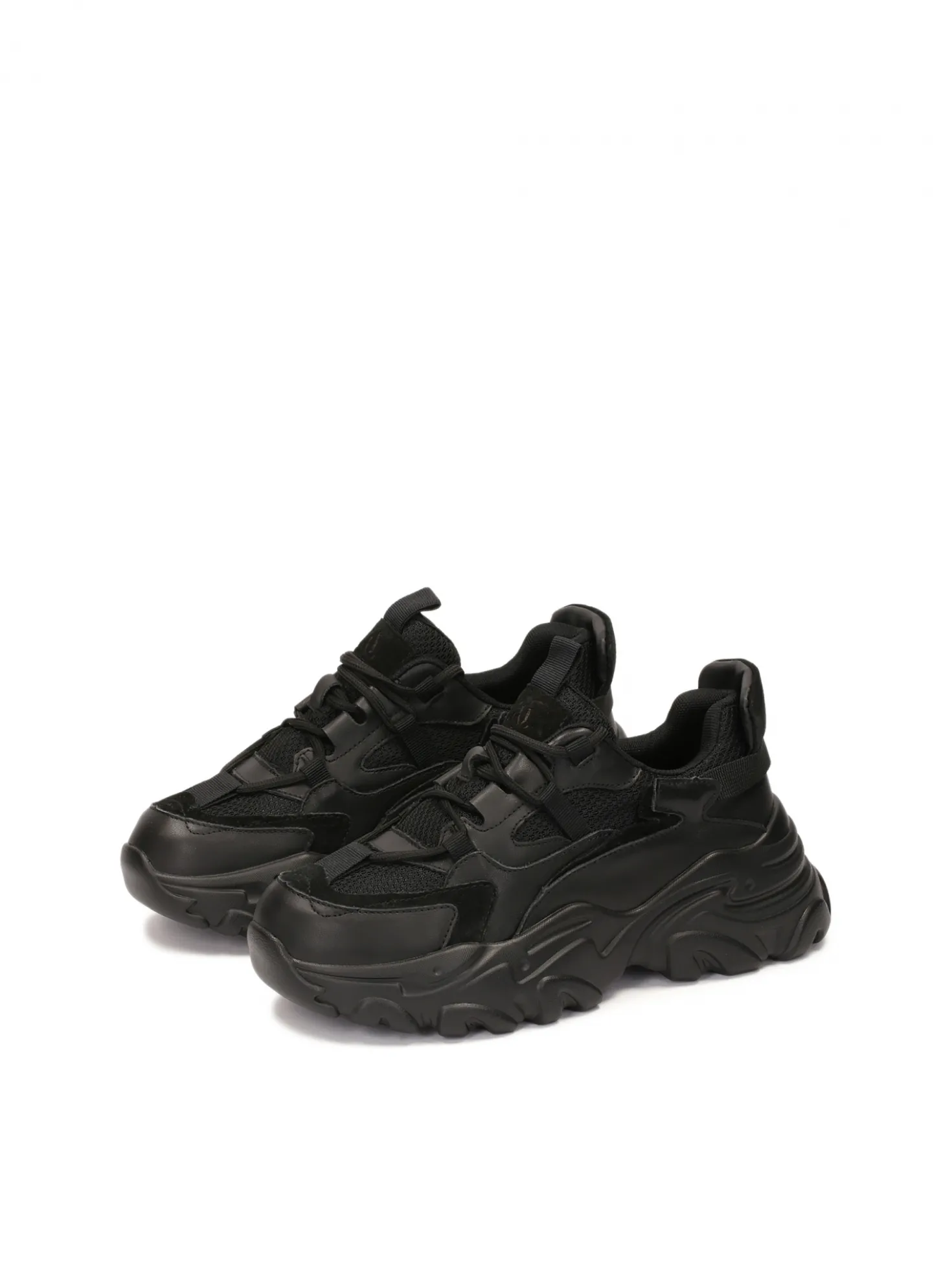 Nowoczesne czarne sneakersy damskie na grubej podeszwie