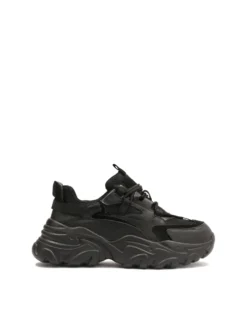 Nowoczesne czarne sneakersy damskie na grubej podeszwie