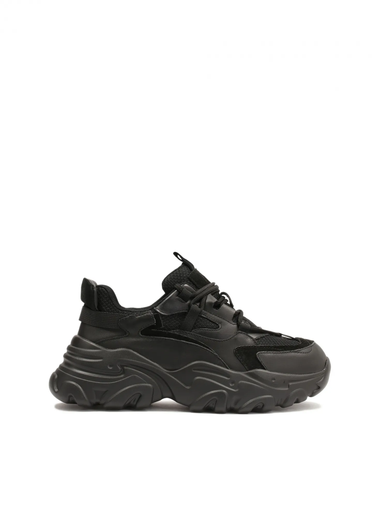 Nowoczesne czarne sneakersy damskie na grubej podeszwie