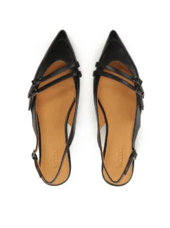 Płaskie czółenka slingback z czarnej skóry