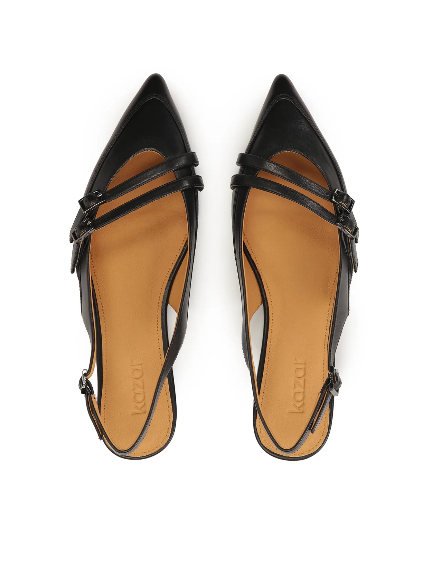 Płaskie czółenka slingback z czarnej skóry