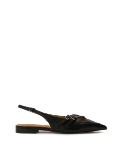 Płaskie czółenka slingback z czarnej skóry