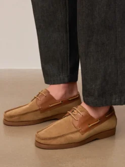 Półbuty typu boat shoes z zamszu i skóry