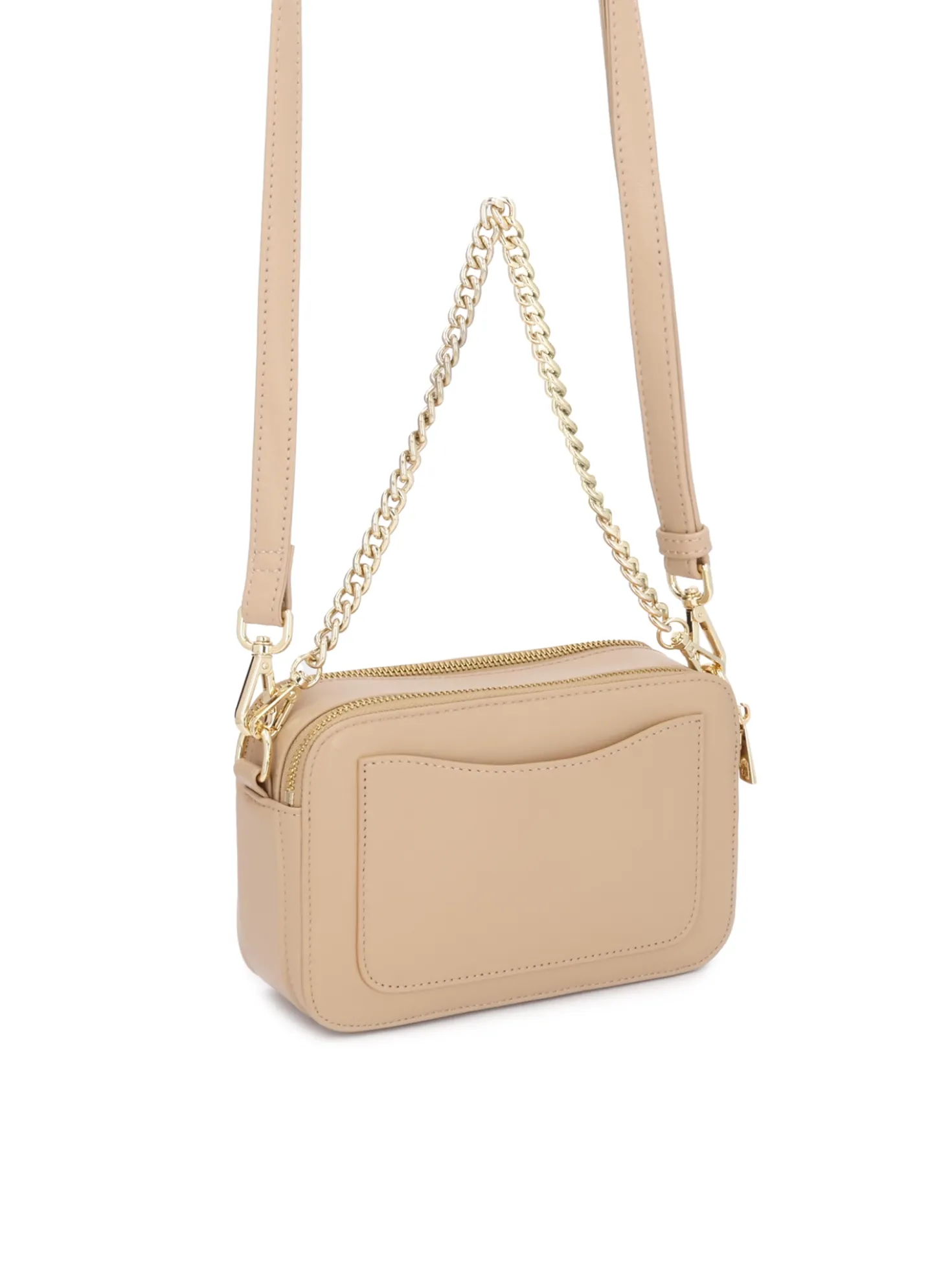 Skórzana torebka crossbody z łańcuszkiem i paskami