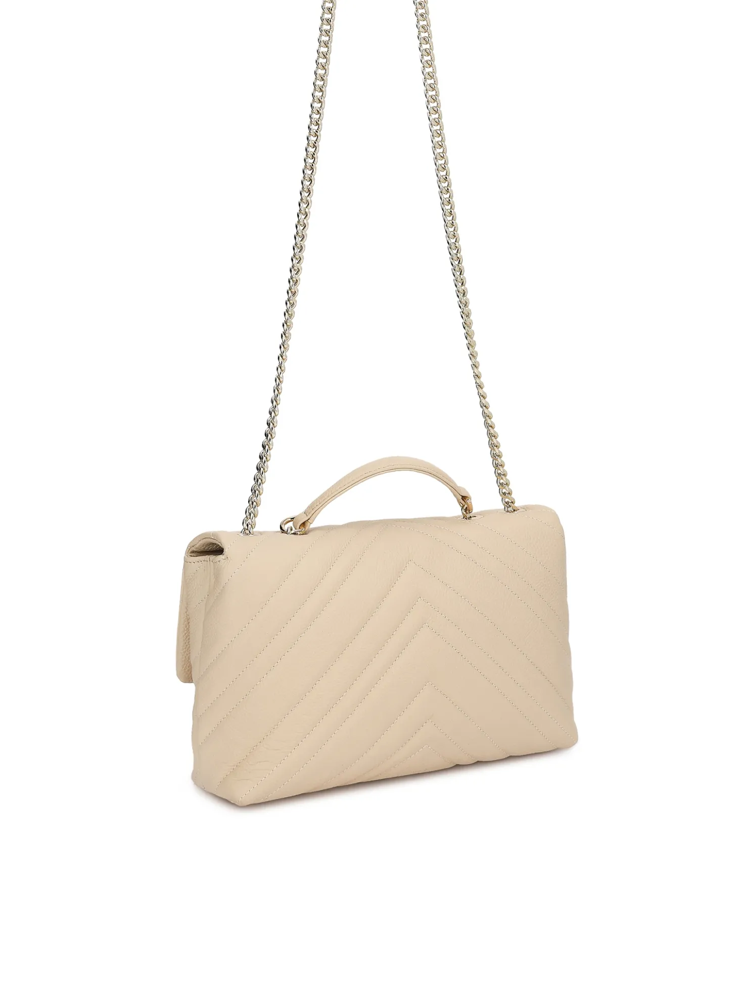 Skórzana torebka z pikowaniem i łańcuchem