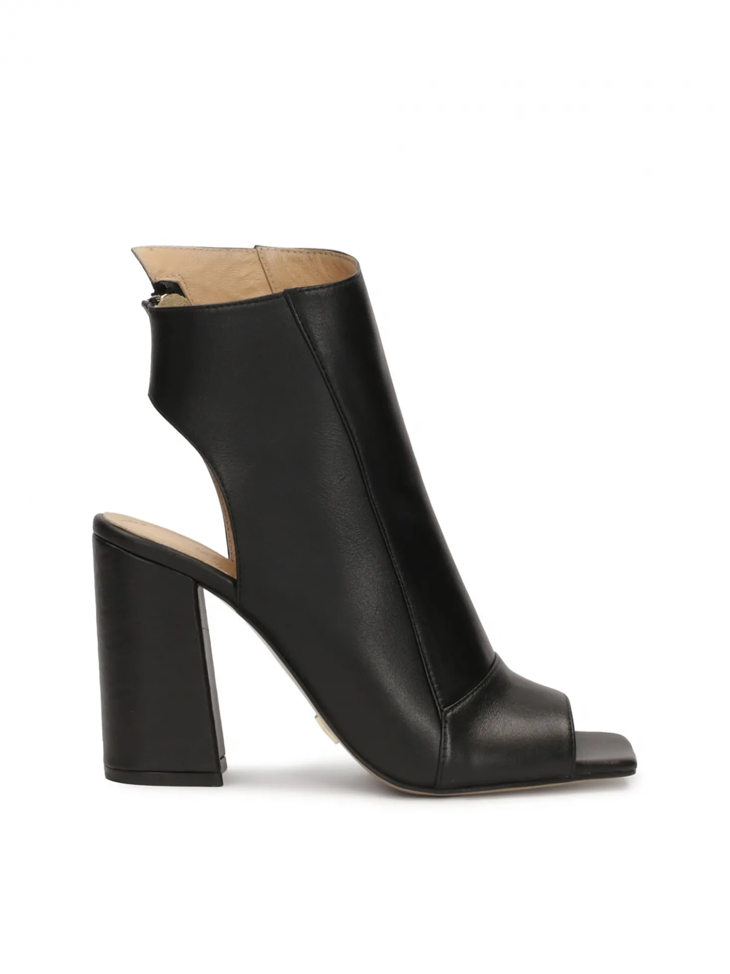 Skórzane botki peep toe z odkrytymi noskami i piętą