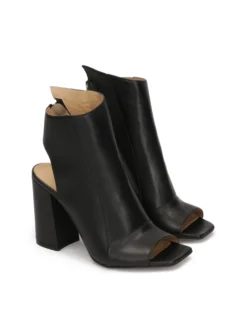 Skórzane botki peep toe z odkrytymi noskami i piętą