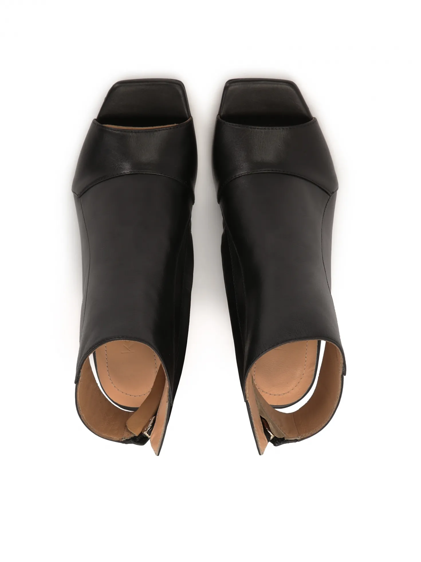 Skórzane botki peep toe z odkrytymi noskami i piętą