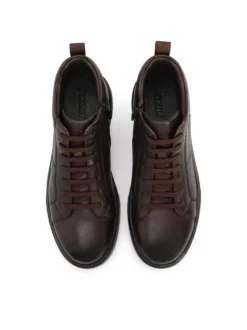 Skórzane brązowe sneakersy z wysoką cholewką