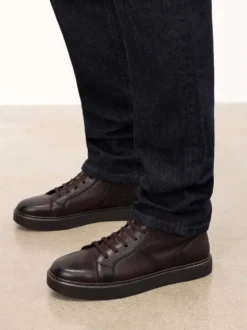 Skórzane brązowe sneakersy z wysoką cholewką