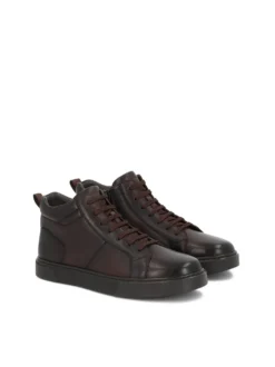 Skórzane brązowe sneakersy z wysoką cholewką