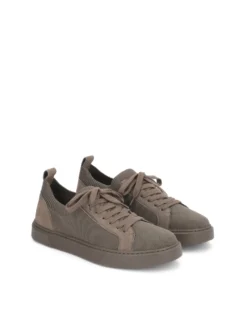 Sneakersy taupe z tkaniny i zamszu