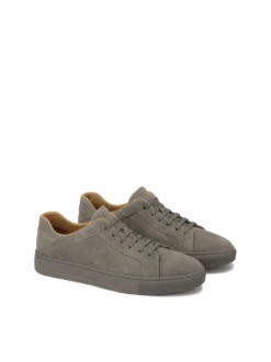 Sznurowane szare sneakersy z zamszu