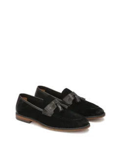 Wsuwane czarne loafersy z chwostem