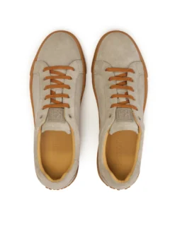 Zamszowe sneakersy taupe z brązowymi dodatkami