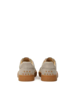Zamszowe sneakersy taupe z brązowymi dodatkami
