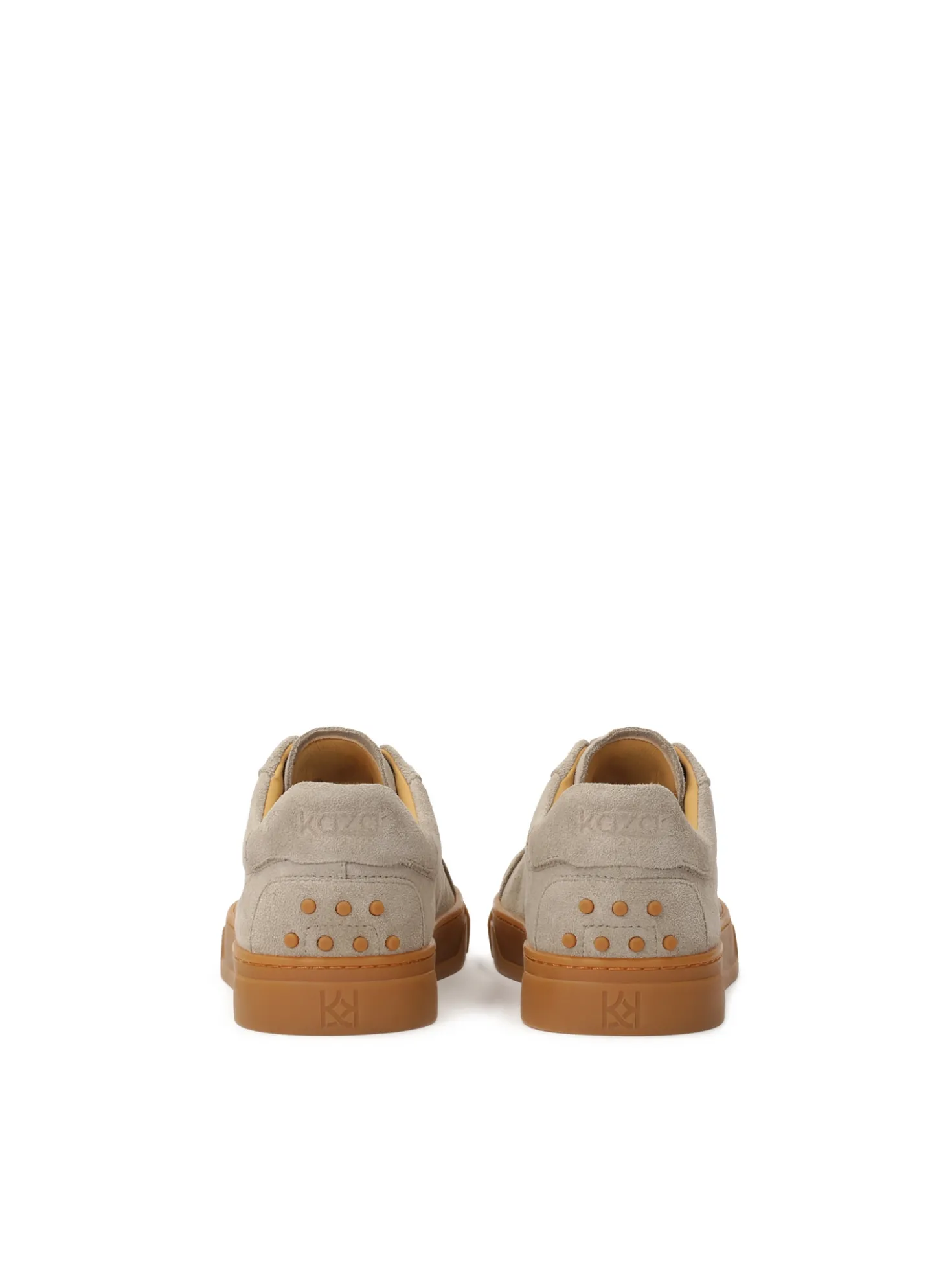 Zamszowe sneakersy taupe z brązowymi dodatkami